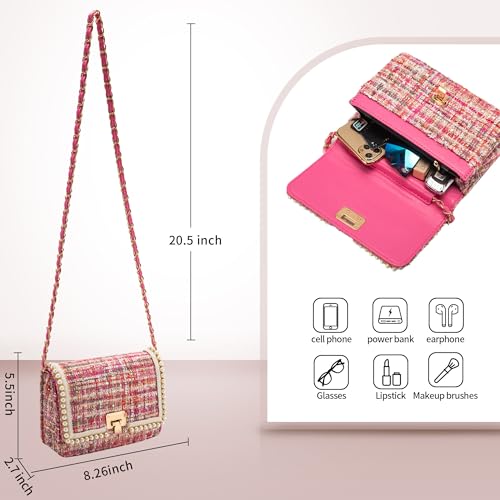 Shoulder Bag Chain Purse for Women, Fashion Clutch Crossbody Bag Retro Tweed Pearl Underarm Bag Square Satchel Handbag2