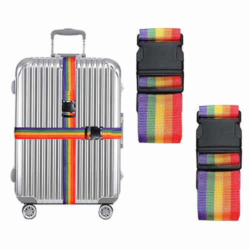 2 Pack Suitcase Belts, Adjustable Luggage Straps, Bright Colors Travel Packing Straps with Quick...