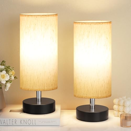 Image of Table Lamps Set of 2(Cream Shade - Black Base, 11.6 inch Inline Control)
