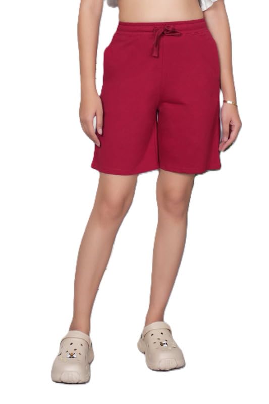 mlada Mid Rise Cotton Shorts for Women with 2 Seam Pockets | Relaxed Fit Solid Cotton Women Shorts with Adjustable Drawstring | Soft Breathable Summer Boxer Short for Casual Outdoor-picture-10