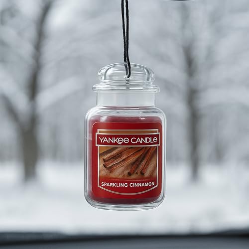 Image of Yankee Candle Car Jar Ultimate Air Freshener, Hanging Car Freshener, Long Lasting Car Fragrance, Sparkling Cinnamon (Pack of 12)