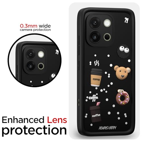 Image of Pikkme Back Cover for OnePlus 13S 5G | 3D Bear Silicone Cute & Fun Coffee Cartoon | Full Body Protection Bumper Case (Black)