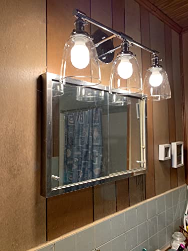Phansthy 3 Light Bathroom Vanity Light Industrial Wall Sconce With On/Off Button And 5.6 Inches Dome Clear Glass Shade, Polished Chrome #TOP5