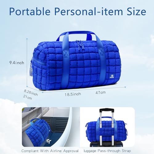 Quilted Gym Bag for Women,Duffle Bag for Travel with Wet Pocket,Carry on Weekender Bags for Women,Travel Bag with Shoe Compartment (Blue)3