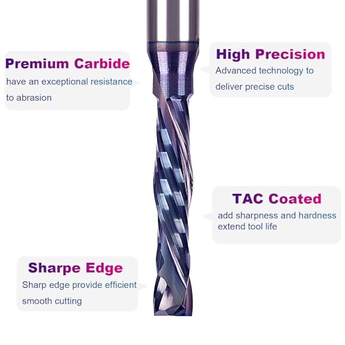 Image of SpeTool Solid Carbide CNC Router Bit 3 /16 Inch Cutting Diamter with 1 /4 Inch Shank, TAC Coated Spiral Compression Router Bit End Mill for WoodworkingToos