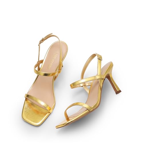 Image of DREAM PAIRS Womens Slingback Heels Square Open Toe Strappy Sandals Ankle Strap High Heeled Dressy Shoes