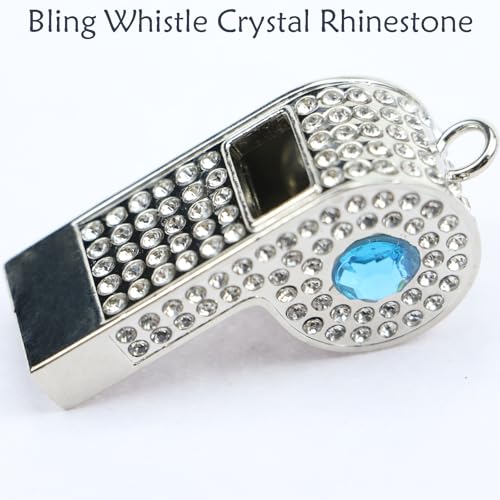 Silbato metálico azul con cadena y brillantes miniatura 6