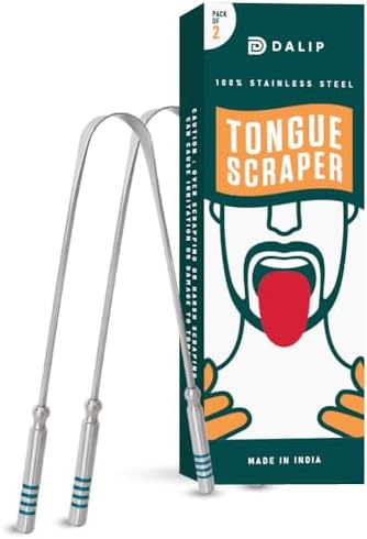 Tongue Scraper for Adults, 2 Pack Stainless Steel Tongue Cleaner Green Handle, Easy to Use Metal Tongue Scrubber, Reusable Oral Hygiene Tool for Bad Breath