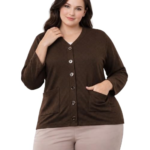 Image of Women's Woolen V-Neck Buttoned Full Sleeve Cardigan, Self Design, Winter Wear Sweater with Front Pockets, Stylish Outdoor and Office Wear