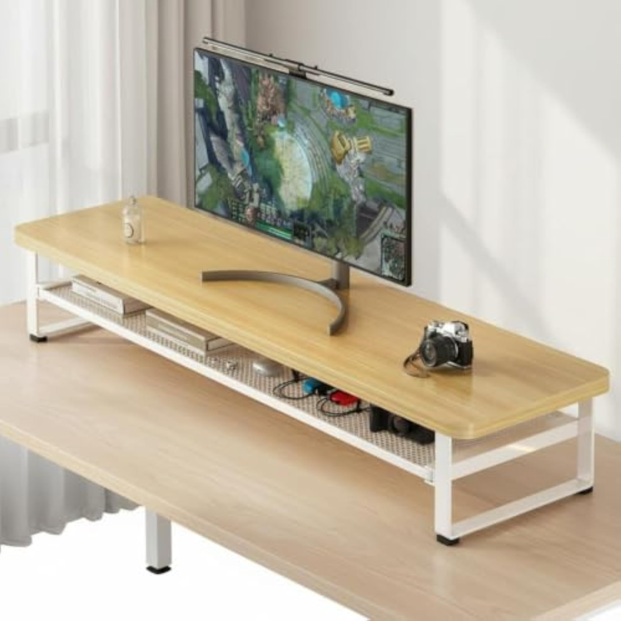 Display Stand Featuring Drawer, Space-Saving Design