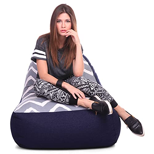 Image of Style Homez Urban Design Denim Canvas Stripes Printed Chair Bean Bag XXL Size Filled with Beans Fillers