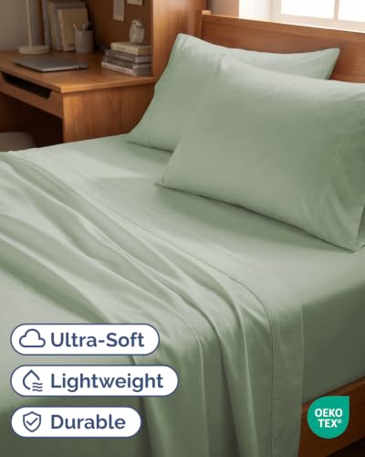 Image of Twin 4 Piece Bed Sheet Set - Soft, Breathable & Cooling Sheets - Eucalyptus