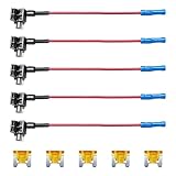 Craedli 5PCS 12V Car Add-a-Circuit Fuse, Low Profile Mini Fuse TAP Adapter Assortment Kit with 5 x 5A Inserts, Vehicles ATM ATO Blade Fuses Holder Kit for Truck, Boat (Mini)
