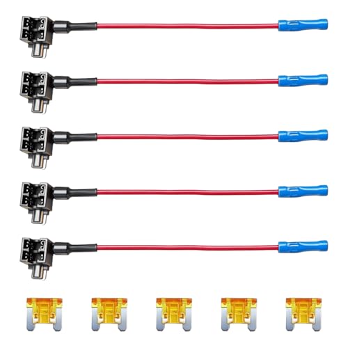 Craedli 5PCS 12V Car Add-a-Circuit Fuse, Low Profile Mini Fuse TAP Adapter Assortment Kit with 5 x 5A Inserts, Vehicles ATM ATO Blade Fuses Holder Kit for Truck, Boat (Mini)