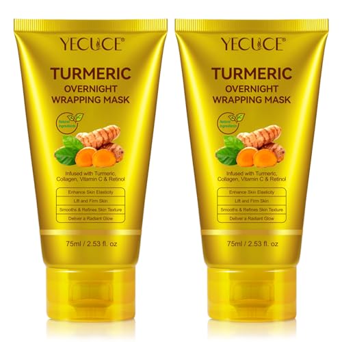 P-Beauty - 2 mascarillas de noche con retinol, vitamina C y cúrcuma y colágeno, 75 ml, antiedad e hidratación, mascarilla exfoliante para piel radiante