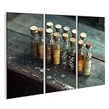 islandburner Prime Bild auf Leinwand Alte Gewürzflaschen auf Holztisch für Küche Hobbyköche Gourmetgeschäft Bilder Wandbilder Poster