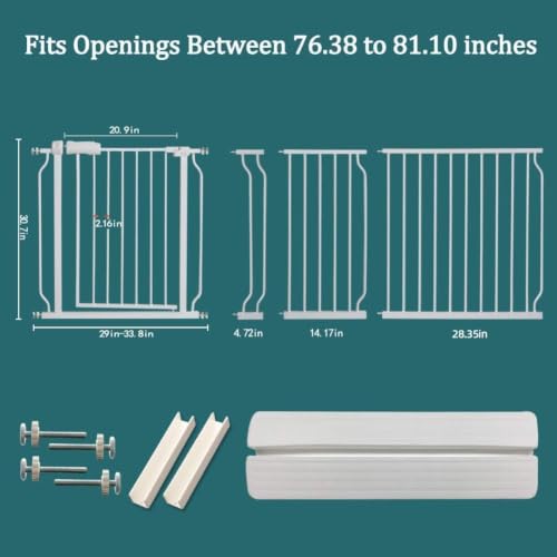Image of ALLAIBB Extra Wide Pressure Mounted Baby Gate Walk Through Child Kids Safety Toddler Tension White Long Large Pet Dog Gates with Extension for doorways Kitchen (76.38 inch-81.10 inch /194-206cm)