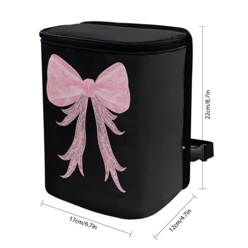 Image of Cute Bow Print Car Trash Can with Lid Organizer Multipurpose Trash Bin Decoration for Women Universal for Cars,Sedans, SUVs & Trucks