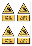 Pegatinas: 112,5 x 75 mm, 4 unidades, tráfico marítimo, idioma: español, señales de advertencia con texto (amarillo/negro) – vertical – W058 – DIN EN ISO 7010