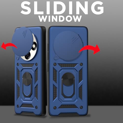 Image of Pikkme Back Cover for Oppo F31 Pro 5G | 360 Protection Case | Sliding Camera Shield Cover & Ring Holder Stand D10 Tough Armor Bumper Case (Blue)