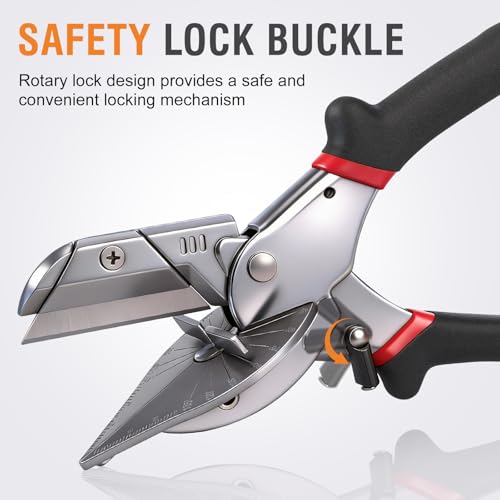 Starvortex Gehrungsschere, Winkelschere mit 10 Ersatzklingen Cuttermesser und Schraubenzieher, 45°-135° Schneidwerkzeug, Kabelkanal Schere, Gehrungszange für Präzisen Schnitt PVC, Holz, Kunststoff