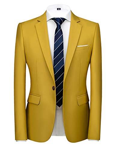 MOGU Blazer for Men, Casual Fit Jacket with One Button, US Size 36 (36, Mustard)