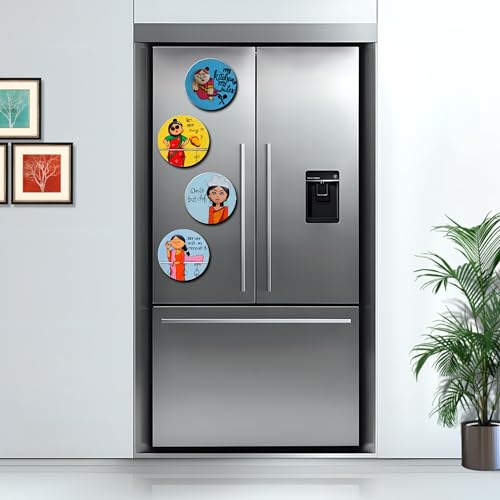 Image of LIVELLO Wooden Fridge Magnets for Home & Kitchen | Gift Items | Refrigerator Decorative Magnet | Funny Magnets | Kitchen Funny | Indian Cultural Themed Magnets (Multicolor 1)