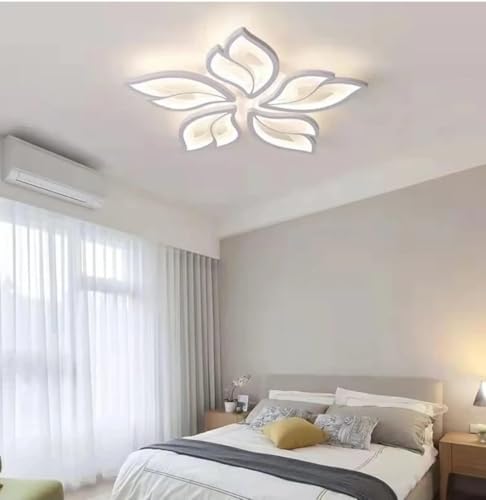 Image of 60-Watts 5 Light with Remote Flowers Shape LED Chandelier Ceiling Lamp (White)