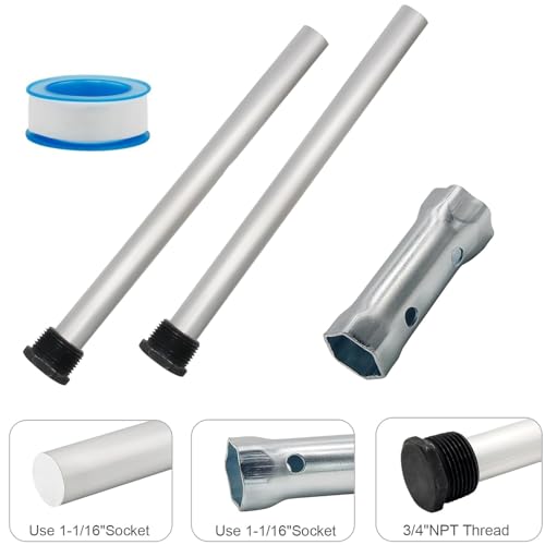 Image of 5 Pack RV Water Heater Anode Rod & Flush Wand, 9.25 inchL x 3 /4 inchNPT Thread Magnesium Rod for Suburban, Mor-Flo, RV Hot Water Heater Anode Rod, with Hex Wrench Removal Tool