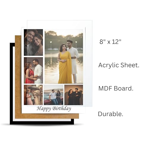 Image of Personalized Photo Frame 8x12 Inch | Custom Collage Photo Frame Gift for Birthday, Anniversary, Couple, Friends | Acrylic Sheet with MDF Back | Wall Decor Memory Frame (D-2)