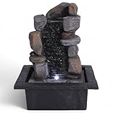 MIJOMA LED Zimmerbrunnen, Polyresin/Kunststoff, Warmweiße Beleuchtung, Beruhigendes Wassergeräusch, 12V Transformator, Perfekt für Ihre stilvolle Wohlfühloase (Felsklamm)