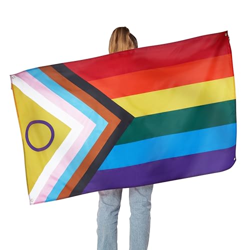 Runesol Progress Pride Flag 3x5, 91x152cm, LGBTQ+ Intersex Rainbow, 4 Grommets, Brass Eyelet in Every Corner, Parade - Image 2