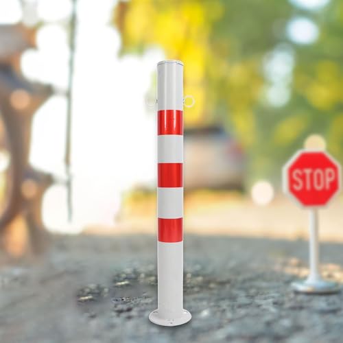 Bolardo rojo y blanco con doble anillo para evitar accesos indebidos 7