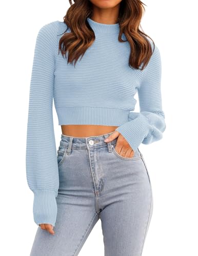 Image of ZESICA Women's Fall Mock Neck Long Sleeve Cropped Sweaters | Soft Ribbed Knit Pullover, Work Office, Business Casual, 2026 Winter Transition Clothing, Warm Comfy, Going Out Outfits