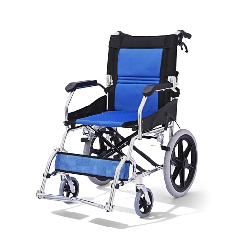 ByteTecpeak M3 Ultraleicht Rollstuhl Faltbar Leicht, Transitrollstuhl, Bremse an den Griffen Reiserollstuhl für Behinderteund Senioren, FuBstütze, Armlehnen, leicht, Sitzfläche 45 cm