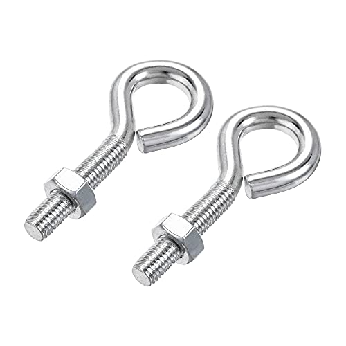 Image of uxcell M10x50mm Eye Hooks Screws Bolts Kit, 2pcs Carbon Steel Hanger Eyelet Hooks Screw with Hex Nuts for Metal Hook, Wood Terminal Ring Hooks