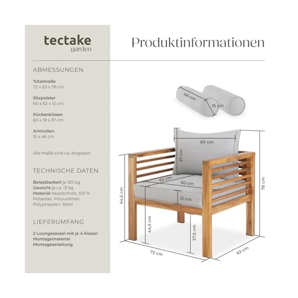 Lounge Gartenstühle Akazienholz 2er-Set mit Polstern