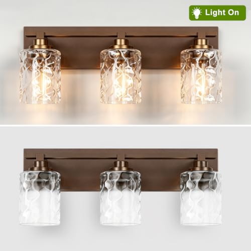 Image of Bathroom Light Fixtures,3-Light Oil Rubbed Bronze Vanity Lights Over Mirror | Modern Wall Light,Clear Ripple Glass Shade,Sturdy Metal Frame,For Bathroom Remodel,Easy Install,E26 Socket,ETL-Listed 20-inch