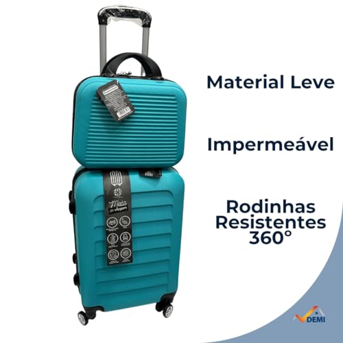 Kit 3 Malas de Viagem 23kg, 10Kg e Frasqueira 14 Polegadas Bolsa de Mão c/Trava de Senha FIbra Rígid