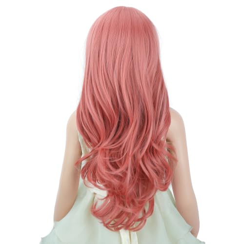Image of PATTNIUM Light Pink Wig for Kids Girls Long Curly Wigs Pink Middle Part Heat Resistant Synthetic Wigs Halloween Cosplay Costume Party Wig