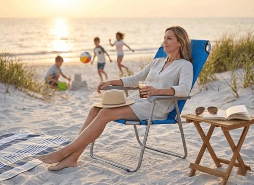 Chaise de camping pliable bleue en polyester 600D résistant - 3