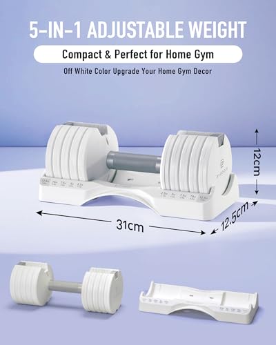 Image of BYZOOM FITNESS Pure Series Adjustable Dumbbell - 12.5 /25 /27.5 /50 /55 /75lb - ONE UNIT OR PAIR(check QTY before purchase) - 5-in-1 / 10-in-1 / 15-in-1 / 21-in-1 Flexible Hand Weights for Home Apartment Garage Gym, Strength Training & Fitness Workouts, White OR Black