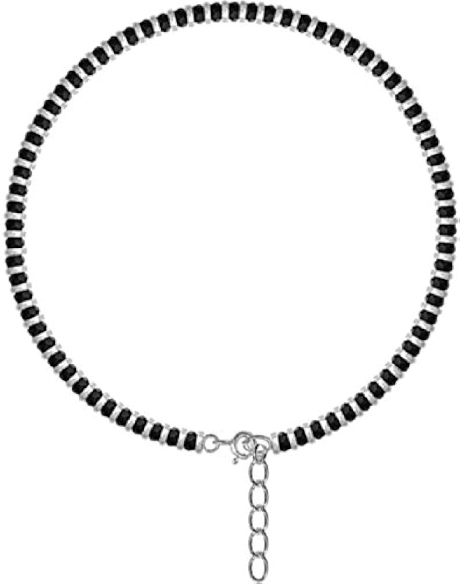 Women's 925 Sterling Silver Nazariya Payal with Black & Silver Beads
