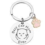 PLwelth Cat Mom Keychain Funny Mom Gift Keychain for Women Cats Tag Pendent Mother Car Keyring New Puppy Cat Keyring from Daughter Son Husband for Birthday Mother’s Day Valentine's