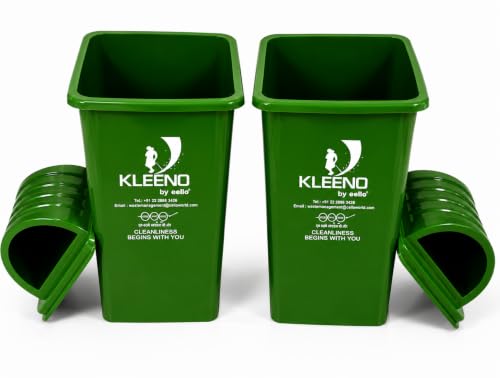 Image of Cello Kleeno Dome Lid Plastic Garbage Dustbin Bucket 60 LTR Green - Pack of 2