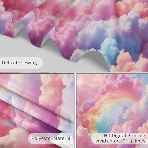 LB Pink Cloud Tapestry Pastel Cloud with Rainbow Sky on Colorful Background Tapestry Wall Hanging Aesthetic Nature Wall Decor for Bedroom Living Room Dorm 80Wx60L Inches