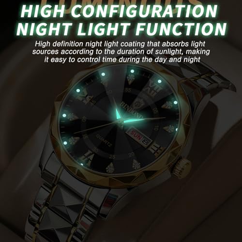 yunanwa 4 Pack Men Watches Diamond Business Dress Analog Quartz Stainless Steel Waterproof Luminous Date Silver Blue Black Gold Luxury Casual Watch for Men