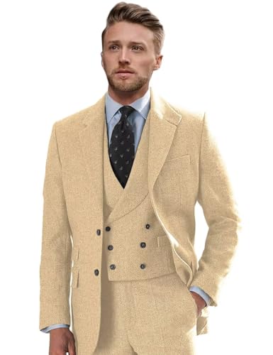HerringboneTweed Tweed Suits for Men Slim Fit 3 Piece Suit Wool Suits 1920s Wedding Suits