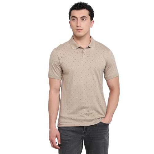 Image of Raymond Men Modern Fit Print Pattern Pure Cotton Polo Neck Half Sleeve Casual T-Shirt