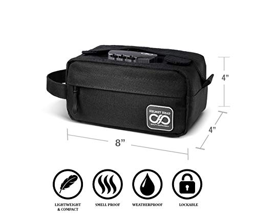 Helmet Head Compact Smell Proof Bag With Combination Lock + Grinder Card | Water Repellent Small Smell Proof Case Container For Herbs + Smelly Accessories (Black) #TOP2